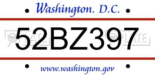 52BZ397 District Of Columbia License Plate