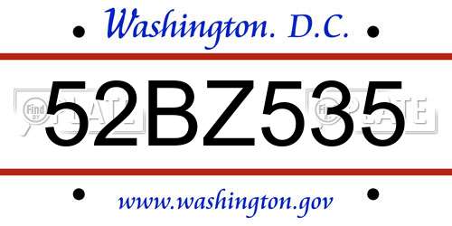 52BZ535 District Of Columbia License Plate