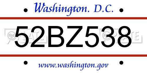 52BZ538 District Of Columbia License Plate