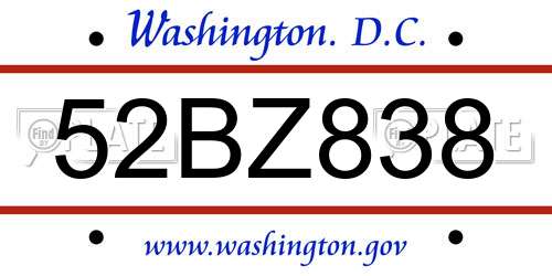 52BZ838 District Of Columbia License Plate