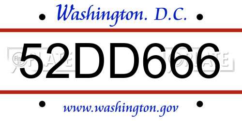 52DD666 District Of Columbia License Plate