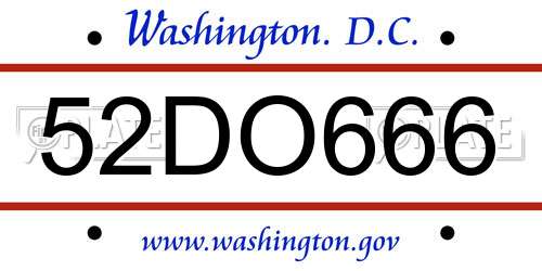 52DO666 District Of Columbia License Plate