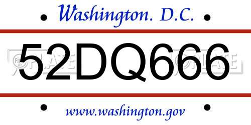 52DQ666 District Of Columbia License Plate
