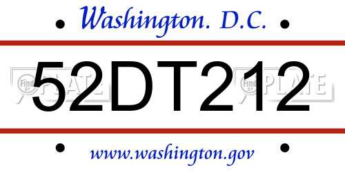 52DT212 District Of Columbia License Plate