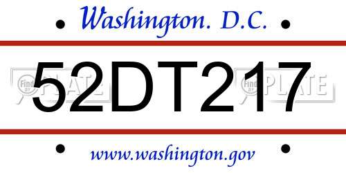 52DT217 District Of Columbia License Plate