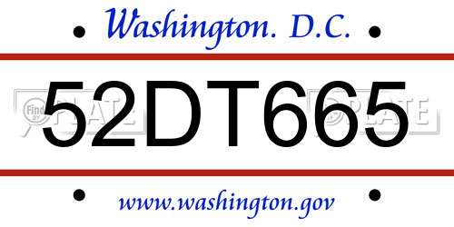 52DT665 District Of Columbia License Plate
