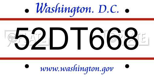 52DT668 District Of Columbia License Plate