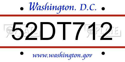 52DT712 District Of Columbia License Plate