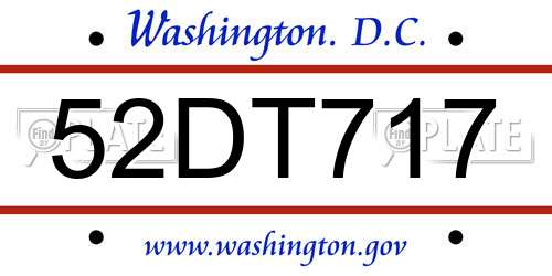 52DT717 District Of Columbia License Plate