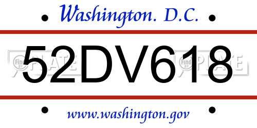 52DV618 District Of Columbia License Plate