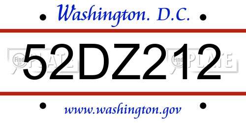 52DZ212 District Of Columbia License Plate
