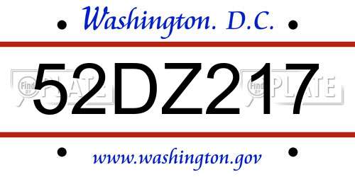 52DZ217 District Of Columbia License Plate