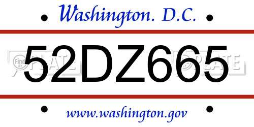 52DZ665 District Of Columbia License Plate