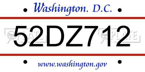 52DZ712 District Of Columbia License Plate