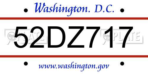 52DZ717 District Of Columbia License Plate