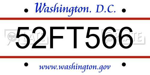 52FT566 District Of Columbia License Plate
