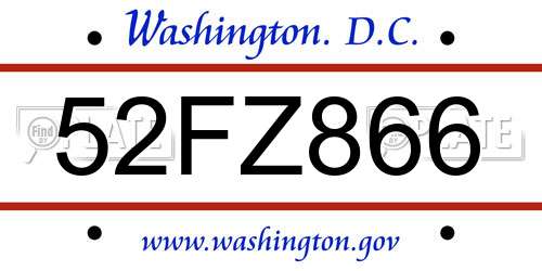 52FZ866 District Of Columbia License Plate