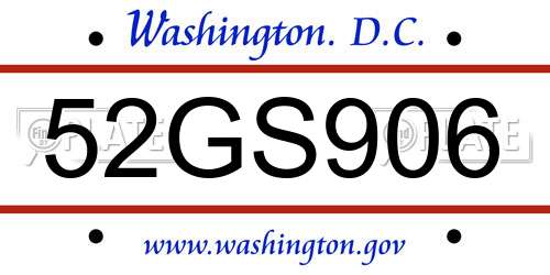 52GS906 District Of Columbia License Plate