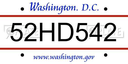 52HD542 District Of Columbia License Plate