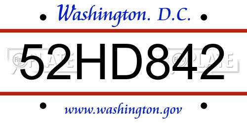 52HD842 District Of Columbia License Plate