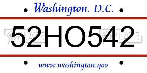 52HO542 District Of Columbia License Plate