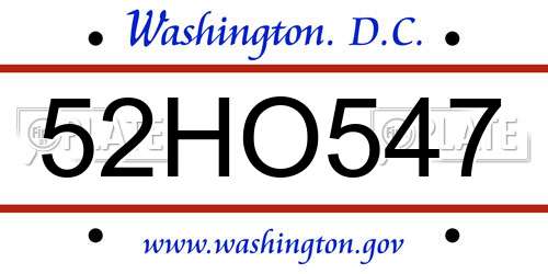 52HO547 District Of Columbia License Plate