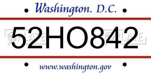 52HO842 District Of Columbia License Plate