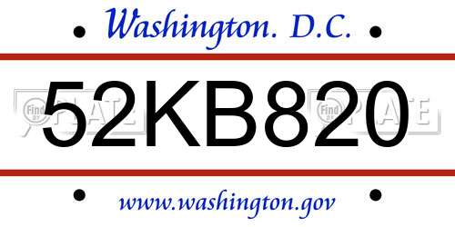 52KB820 District Of Columbia License Plate