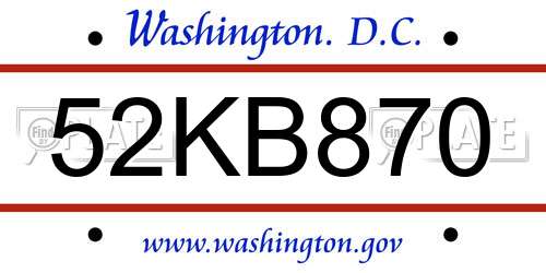 52KB870 District Of Columbia License Plate