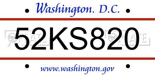 52KS820 District Of Columbia License Plate