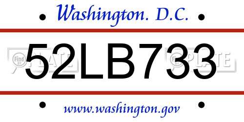 52LB733 District Of Columbia License Plate