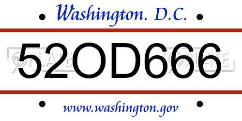52OD666 District Of Columbia License Plate