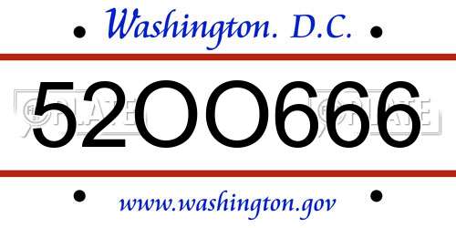 52OO666 District Of Columbia License Plate