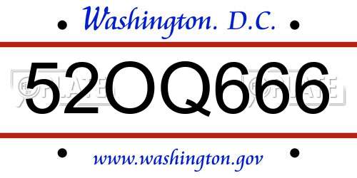 52OQ666 District Of Columbia License Plate