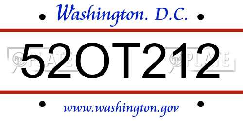 52OT212 District Of Columbia License Plate
