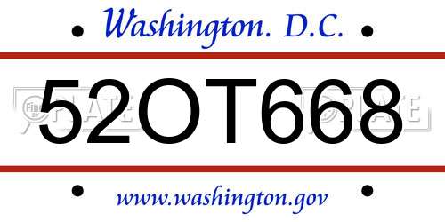 52OT668 District Of Columbia License Plate