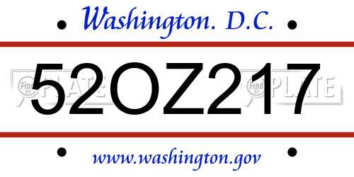 52OZ217 District Of Columbia License Plate