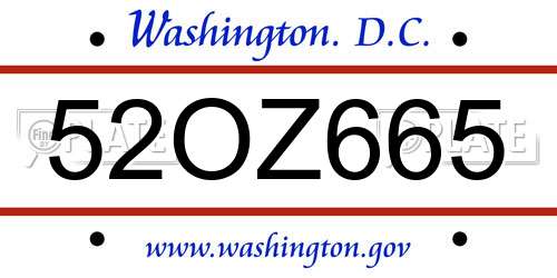 52OZ665 District Of Columbia License Plate