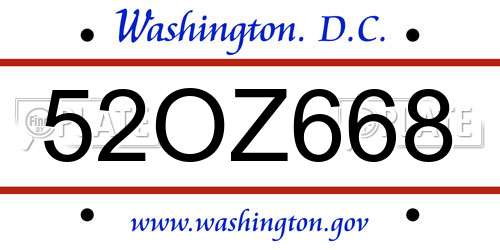 52OZ668 District Of Columbia License Plate