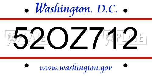 52OZ712 District Of Columbia License Plate