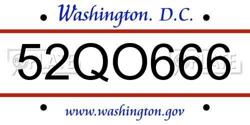 52QO666 District Of Columbia License Plate