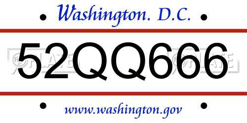 52QQ666 District Of Columbia License Plate