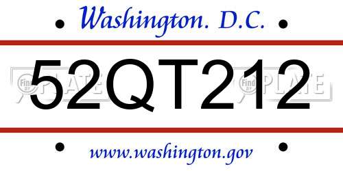 52QT212 District Of Columbia License Plate