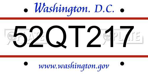 52QT217 District Of Columbia License Plate