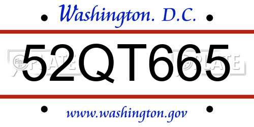 52QT665 District Of Columbia License Plate