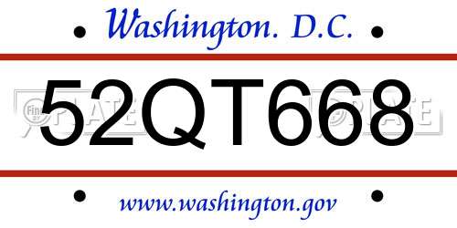 52QT668 District Of Columbia License Plate