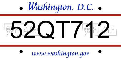 52QT712 District Of Columbia License Plate
