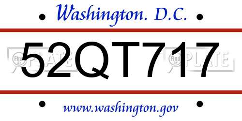 52QT717 District Of Columbia License Plate