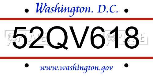 52QV618 District Of Columbia License Plate