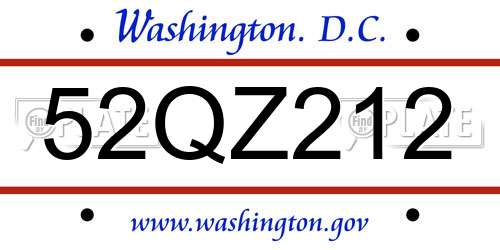 52QZ212 District Of Columbia License Plate